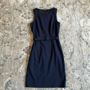 Theory Sleeveless Fitted Belted Dress (Navy)